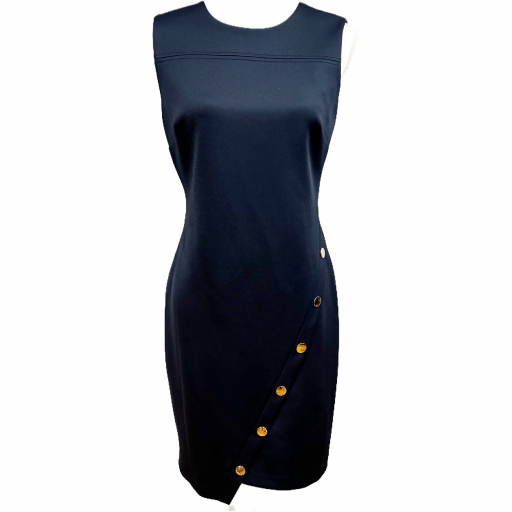 NWOT Tommy Hilfiger Women’s Navy Asymmetrical Scuba Sleeveless Dress Sz 6 - Picture 1 of 5